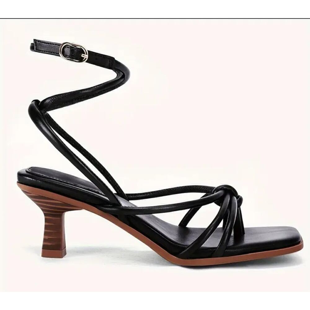 coutgo women's strappy heels sandals le strap kitten heels Summer Shoes Black